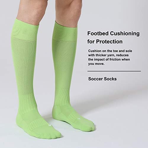 Celersport 2 пакет фудбалски чорапи за млади деца возрасни над-теле-чорапи со перница, флуоресцентно зелено, X-мали