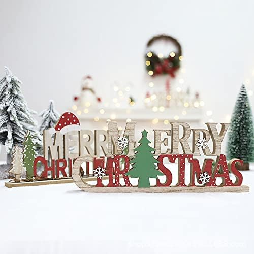 Божиќни Англиски Букви Потпишуваат Старец Божиќна Елка Десктоп Дрвени Орнаменти Украси На Прозорци Елка Виси Случаен Асортиман На Украси