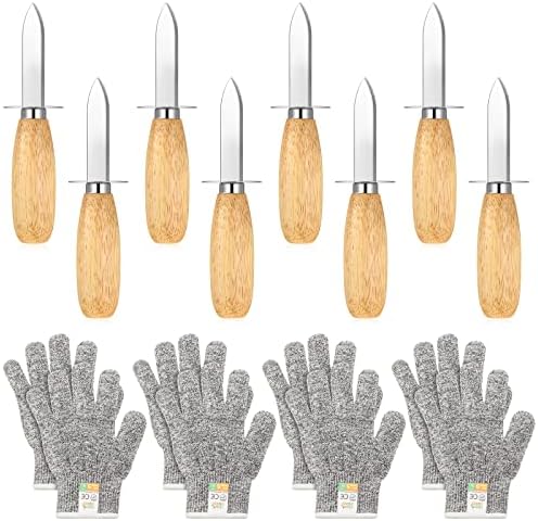 16 парчиња остриги за тресење 8 нож од не'рѓосувачки челик остриги и 8 Ниво 5 Заштита исечени отпорни нараквици Остриги Алатки за отворање