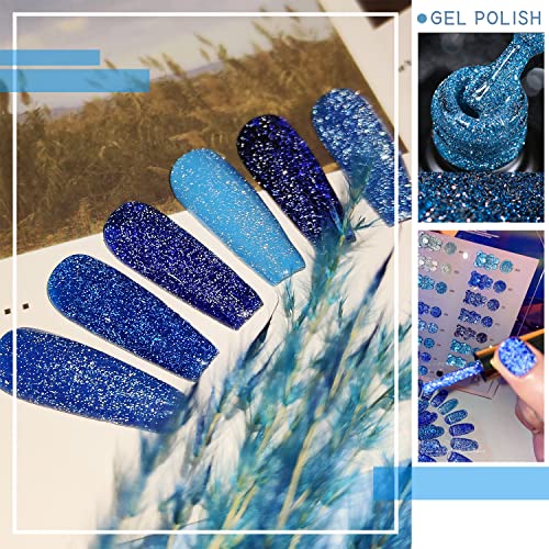 Fannyc рефлексивен сјај гел лак лак за кралски сини сет сјајни сјајни нокти за лак, полски полски нокти на в Valentубените,