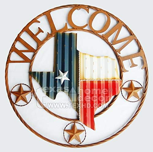 Декор-риф-дома 24 знаме на Тексас знак за добредојде на мапата, нацртана метална метална wallидна плоча западен