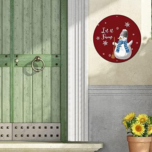 Тркалезен метален калај знак Среќен Божиќ, оставете го снежен снег, гроздобер венец, носталгичен wallиден знак на врата, потресена