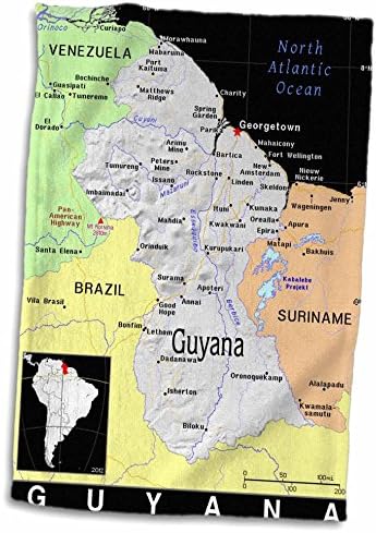 3Д роза модерна мапа на Гвајана во живописна боја, 15 x 22, повеќебојни