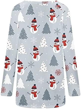 Narhbrg жени тунични врвови за хеланки Божиќ елк снегулка графичка кошула за печатење Божиќна обична долга ракав Туника блуза