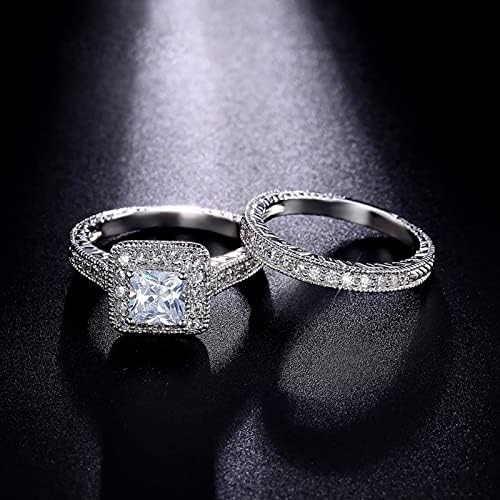 ЈИСТУ Гроздобер прстени за жени сет од 2 парови принцеза пресечена дијамант сет прстен моден луксузен ангажман венчален накит