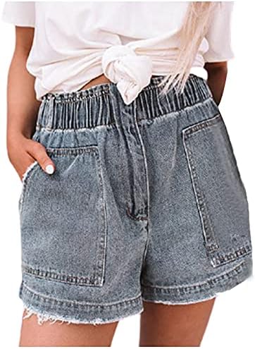 Lmdudan 2023 година женски тексас шорцеви модни строги исечени полите вознемирени кратки фармерки летни удобни џебови од средно издигнување