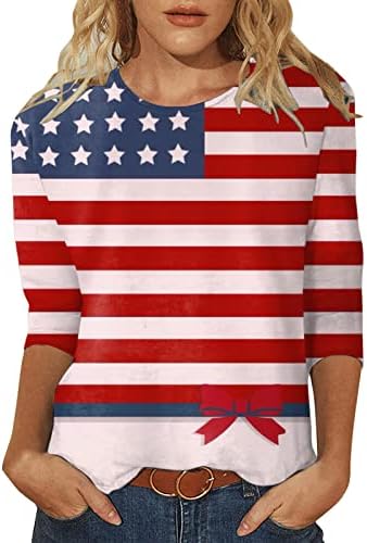 Американска маичка со маички жени жени во САД Starвездени ленти Четврти јули маички со лекови против вратот на вратот врвови за жени