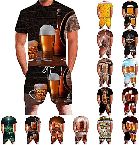 Џогирање костуми за панталони машки плус големина за слободно време спортско лето трчање фитнес пиво 3Д-костум со две парчиња мажи костуми