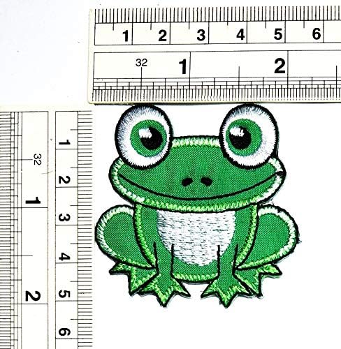 Умама лепенка сет од 3 зелена жаба симпатична налепница за цртани филмови за животни, жаба DIY Апликација извезена шива железо на облека за