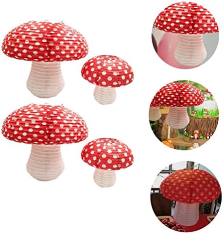 Фенер за печурки Паткав, 4 парчиња 3Д фенер за печурки за виси печурки во форма на печурки за шумски чудо Тема за роденденска забава