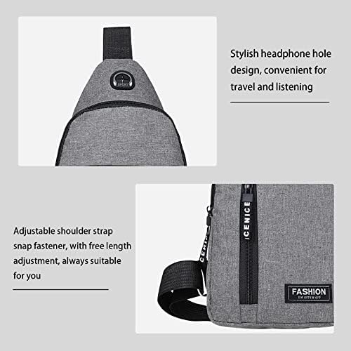 Торба за сад за прашка, водоотпорна торба за ранец со прашка со порта за полнење со USB, мала торба за рамо на градите на крстосница