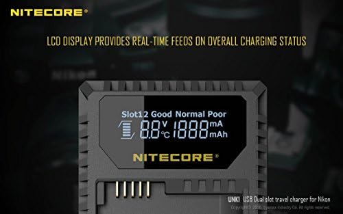 Nitecore UNK1 Digital USB-полнач за USB фотоапарати за Nikon Batteries EN-EL14, EN-EL14A, & EN-EL15 со тактички адаптер Lumen-компатибилен