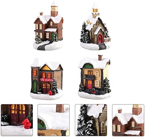 Uonlytech 16 парчиња снежни микро куќи, украси на забави предводени од батерии селски таблети за резерви мини сцена Божиќ фаворизира спална