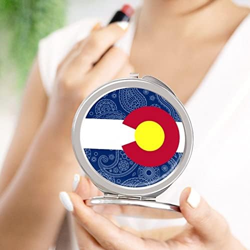 Колорадо Држава Пејсли Знаме Компактно Огледало Тркалезна Шминка Метално Џебно Огледало Преносливо Преклопување Двострано СО 2Х 1х