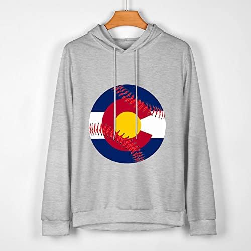 Колорадо Знаме Бејзбол Машки Памучен Пуловер Дуксер Од Руно Дишечки Лабав Врв Со Долги Ракави