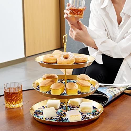3 Ниво на штанд за чаши со злато прачка пластична нивоа десерт кула послужавник мрзливиот морнарица сино овошје бонбони приказ за
