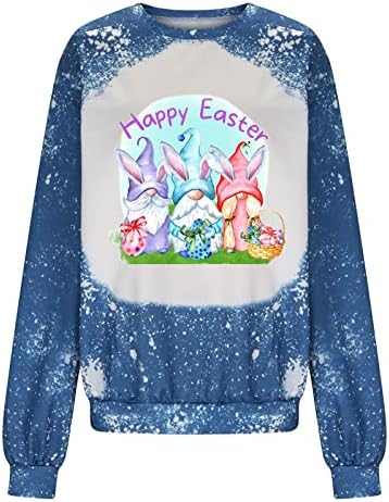Suteенски слатки гноми јајца среќни велигденски кошули 2023 пролетни модни графички маички со врвови со долги ракави на вратот на вратот