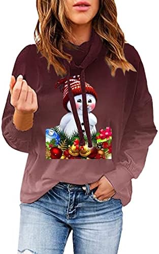 Обични џемпери на Hoksml за жени прекрасни Божиќни снежно печатење градиент со долги ракави пулвер блуза сите врвови на натпреварите