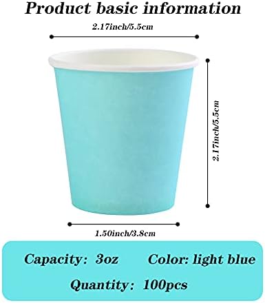 Чаши од хартија од 3 мл, 100 пакувања сини чаши за бања за еднократна употреба, мали чаши за хартија за еднократна употреба,