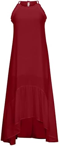 Фелегд летен фустан за жени прашка без ракави полите долги фустани мода цврста боја лабава плажа макси фустан