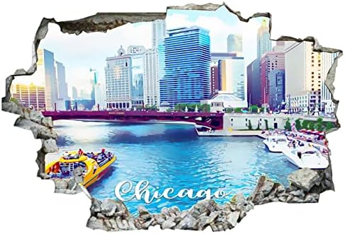 Кокочен американски Илиноис Чикаго сликарство уметност во Чикаго Сити Вју 3Д wallидни налепници Мурал wallид уметност Отстранлив постер винил декорации за спална соб?