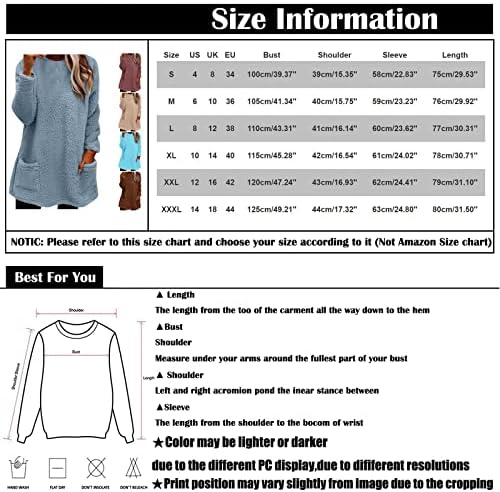 Nokmopo плус големина на врвови на женски моден лесен ракав со долги ракави, џебна врата, обична топла маица со долг ракав