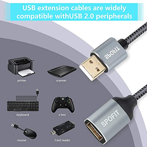 USB продолжение кабел 10ft USB 2.0 машки до женски USB продолжен кабел за пренесување на податоци, компатибилен со печатач, веб -камера, GamePad,