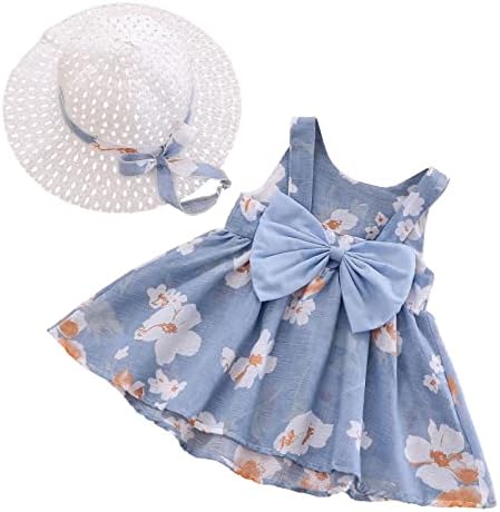 Бебе девојче Туту летен фустан без ракави, безвредни цветни цвеќиња, безглави фустани за принцеза, замав здолниште со слама капа од плажа