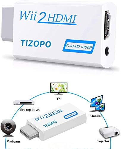Tizopo Wii to HDMI Converter, Wii HDMI адаптер излезен видео аудио HDMI конвертер 1080p ， со 3,5 mm аудио приклучок и HDMI