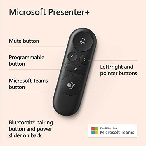 Презентер на Microsoft+, безжичен и Bluetooth Clicker за презентација за PowerPoint, напредни вградени карактеристики, црна боја