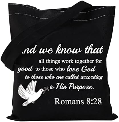 Вамсиј Римјани 8: 28 тота торба христијанска рамо торба Библијата стих торби за подароци Писмото платно торба торба религиозни христијански