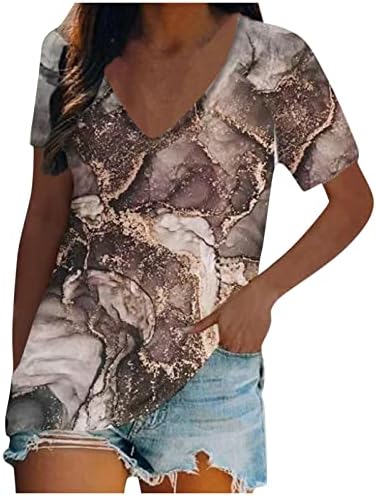 Overmal Women Mase Fashion лето 2022 година V-врат пулвер печати кратки ракави Топ блуза