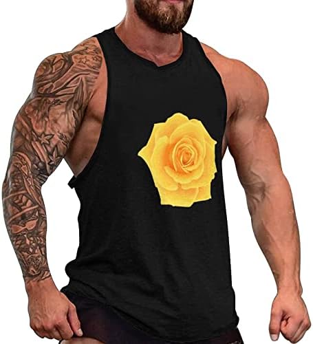 Мен резервоар за маж со жолта роза врвна атлетска маица маица кошули кошули салата за вежбање јога резервоар