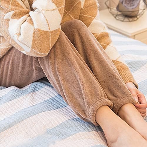 Beuu жени есен зимски дебели пижами дното на панталони топло корално руно ланжено панталони еластични манжетни со долги панталони