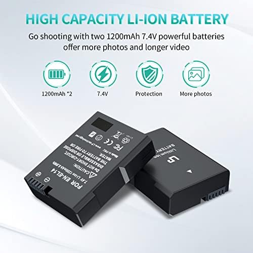 Батеријата на батеријата EN-EL14, LP 2-Pack EL EL14A Замена на батеријата, компатибилна со D3500, D5600, D3300, D5100, D5500, D3100, D3200,