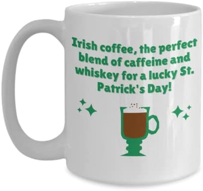Денот на криглата кригла на Свети Патрик - ирска кригла со кафе Делукс двострана кригла, бело, ирско кафе, совршен спој на кофеин