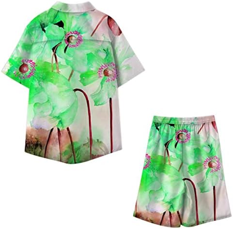 Машки цветни кошули шорцеви 2 парчиња сет на Хаваи Ховаи Ховаи, лежерна лежерна кратка ракав лапел кардиганска блуза врвови на плажа шорцеви