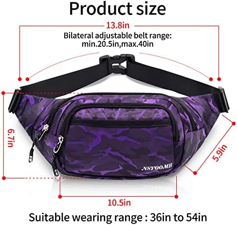Nsyoom големи пакувања за жени, 5-зомпер џебови отпорни на вода, практична торба за половината, за велосипедско спортско патување