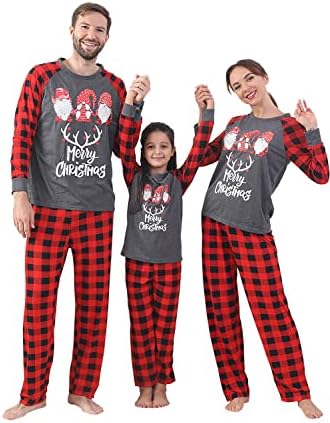 Појавување на семејни пижами комплети, симпатична печатена топлина за спиење на Божиќни меки PJ
