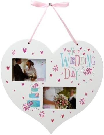 Персонализирани на денот на вашата свадба што висат рамка за фотографии со срце со 2 4 x 3 простори - додадете своја порака