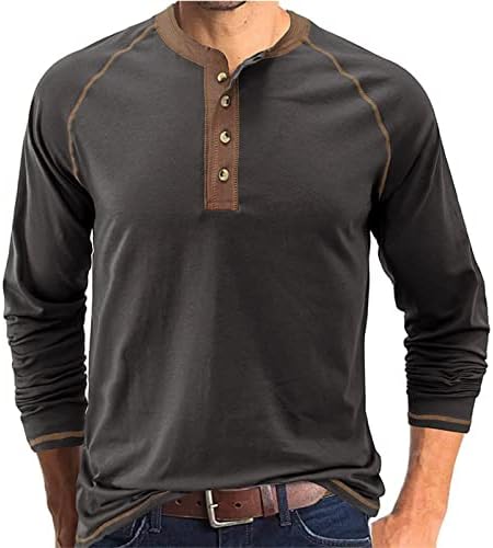 Машка кошула Хенли кошула со долга ракав термичка долна облека Хенли Топ обичен тенок вклопат лесни 5 маици со копчиња
