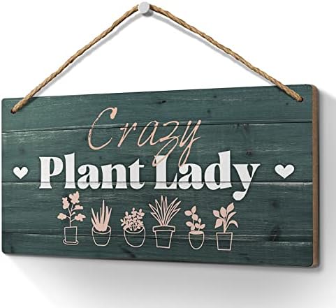 Подароци за lубители на растенија, луди растителни дама дрво знак 6х12 инчи смешен подарок за градина, градинарски декор на врата, растителна