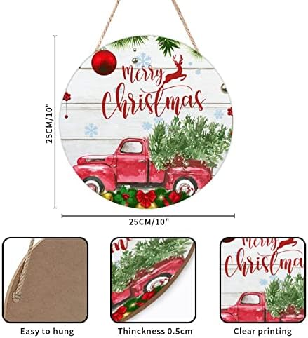 Bestorlove Добредојдовте знак за предниот трем Среќен Божиќ црвен камион дрво околу дрвена знак топка елен знак среќен празници уметност wallидна