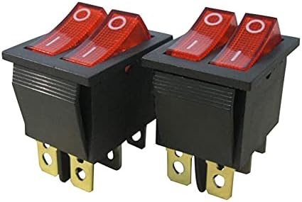 FACDEM 2PCS AC 250V/16A, 125V/20A црвено и црвено копче со светло вклучено/исклучено DPDT 6 PIN 2 MINI BOAT ROCKER SWITCHES