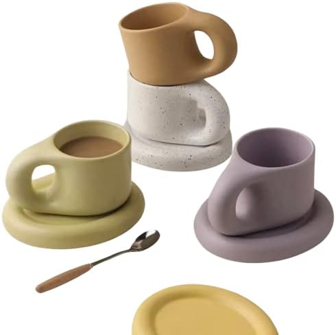 Кригла за маснотии во нордиски стил, кафе, голема рачка керамичка кригла со чинија, голема рачка со кафе, бујна, густа рачка на скандинавски