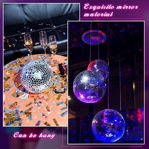 12 пакувања Сребрена диско -топка топка топка со виси прстен за забавен ретро диско -партиски украси за забави за забави DJ осветлување Ефект