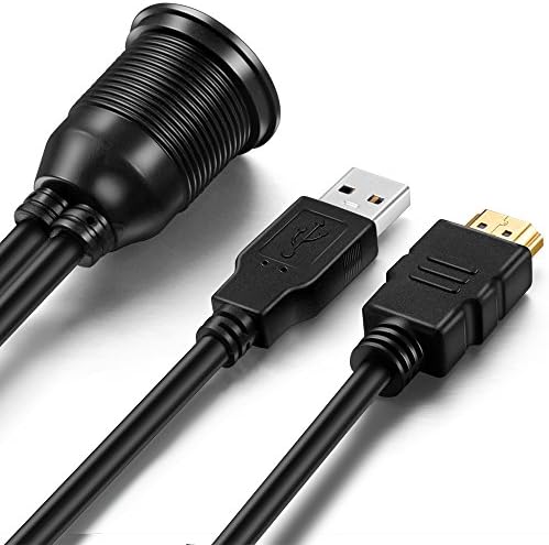 ICESPRING USB HDMI Монтирање Кабел - 1 метар 3FT USB И HDMI Продолжување Рамна, Цртичка, Панел Монтирање Кабел, За Автомобил, Брод,