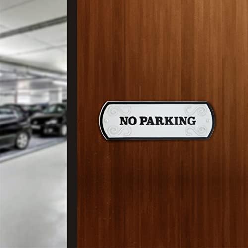 Без паркинг леано железо со знак на порта, рустикална порта плакета во бела и црна, 9,5 x 2,8 инчи; Вклучува хардвер за монтирање…