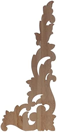 Апликации од дрво, декоративни панели од дрво, дрвени аголни декларирани лисја цветни дрво врежани дрвени фигурини занаетчиски агол Апликации