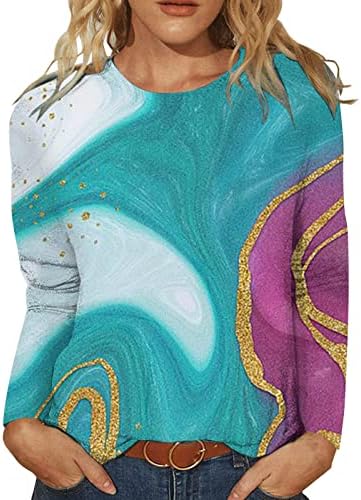 Женски обичен долг ракав екипаж Туника Основна лабава лабава вклопена цврста боја џемпери врвни обични кошули за жени